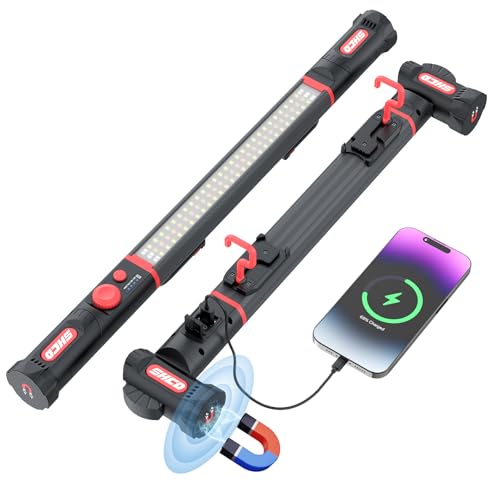 Magnetic work light,5200mAh Long size Rechargeable LED Work Light with Magnetic Bases&HangingHooks,Aluminum Alloy Magnetic light bar with 4Lighting Modes, For Car Repairing/Inspection/Garage
