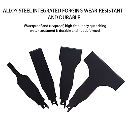4PCS Reciprocating Saw Scraper Blade, High Carbon Steel Tile Cleaning Tools for Removing Tile Grout Glue Gaps Adhesives, Wall Cleaning, Metal derusting (Black)