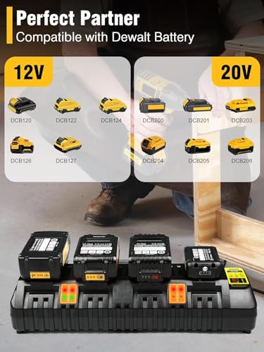 DCB104 20V MAX Battery Charger Replacement for Dewalt Battery Charger, 4 Port Multi Charger Station with 2 USB Ports, Compatible with Dewalt 12V-20V Batteries（Black） - color: Dark Grey