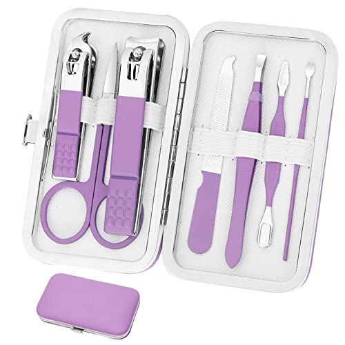 Aceoce Manicure Set Women's Nail Clipper Set Nail Kit with Travel Case - Purple, Stainless Steel, Compact, Curved Edge, Perfect for Travel & Everyday Use - color: Purple