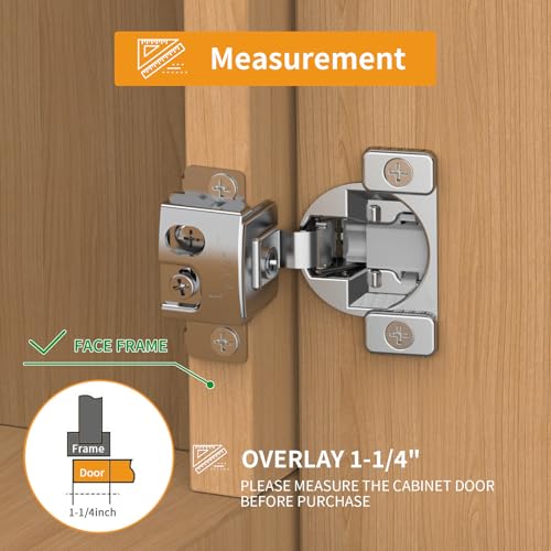 Chibery 20 Pack Face Frame Cabinet Hinges, 1-1/4" Overlay, Soft Close, 105° - size: 1-1/4 Inch Overlay