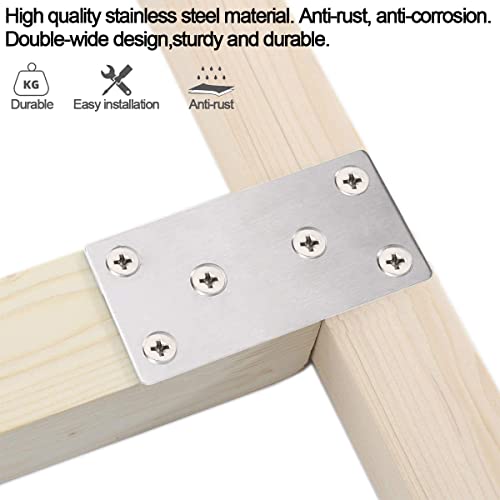 20 Pcs Silver Flat Bracket 4 x 2 Inch Stainless Steel Wood Joining Plates Mending Plate Flat Bracket with Screws, Steel Metal Straight Brace for Wood Furniture Cabinet Shelves - size: 100MM-Silver