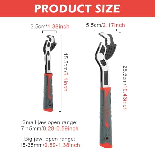 2PCS Adjustable Wrench, 7-15mm,15-35mm Quick Self-Adjusting WrenchSet, Multi-function Auto Size Adjusting 6 Inch & 10 Inch Pipe Wrenches for Car, Bicycle & Plumbing Repairs(black red)