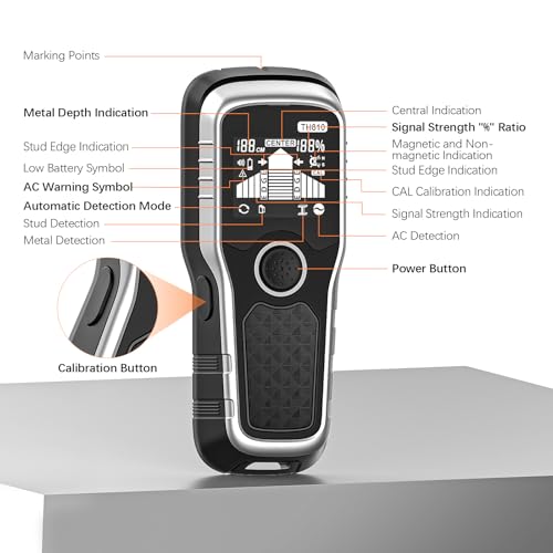 Stud Finder Wall Scanner - 6-in-1 Upgraded Multifunction Auto Detection with LCD Display & Audio Alarm for Wood, Metal & AC Wires, Ideal for Home DIY & Professional Contractors (Light Silver)
