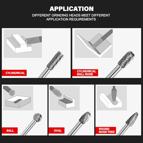 HAUTMEC Tungsten Carbide Rotary Burr Bit YG6, 1/4" Shank Double Cut Die Grinder Bit, Low Vibration Precision Rotary File for Metal Grinding, Engraving & Deburring (6MM Cylindrical Ball End), HT0198 - color: Cylindrical Ball End, size: 6mm