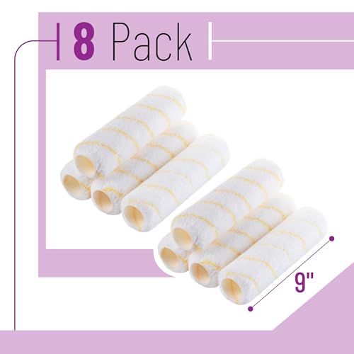 Bates- Paint Roller Covers, 9", Yellow Stripes, 8 Pack, Covers for Paint Rollers 9 Inch, 9 Inch Paint Roller Covers, Paint Roller Cover, Paint Roller Covers 9 Inch, Large Paint Roller Covers - color: Yellow Stripes, size: 9 Inch, 8 Pack