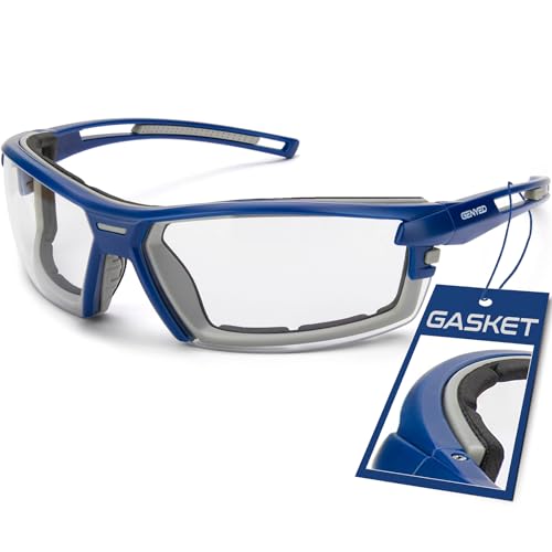 GENYED Safety Glasses ANSI Z87+ with Removable Foam Gasket, Clear Lens, Anti-Fog, Scratch-Resistant, UV400 Wraparound Protective Eyewear for Work, Construction & DIY