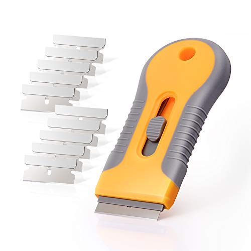 EHDIS Car Sticker Remover Glass Cooktop Razor Scraper with 10pcs Replace Blades for Label,Glue,Paint,Adhesive Remover,Oven Door, Stove Cleaning-Yellow - color: Yellow