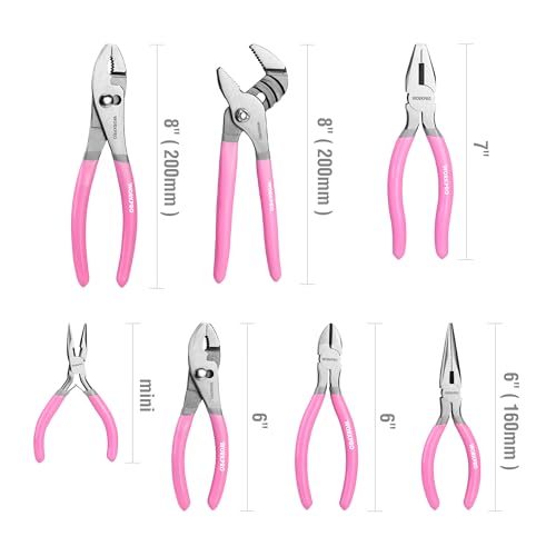 WORKPRO 7-piece Pliers Set, Pliers Tool Set with Comfort Grip - Pink Ribbon - color: Pink
