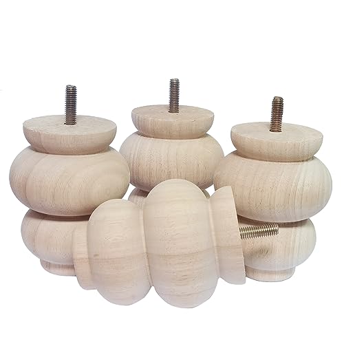 4 Inch Wooden Furniture Legs, Solid Wood Unpainted Replacement Furniture Legs, Ottoman/Loveseat Replacement Legs, Cabinet Legs/Desk/Sofa/Bookcase Round Bun Feet Set of 4 (4 Inch A) - size: 4 Inch A