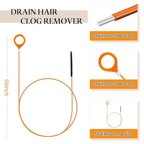 3pcs 50 Inch Drain Snake Hair Clog Remover Tool - style: 50 IN