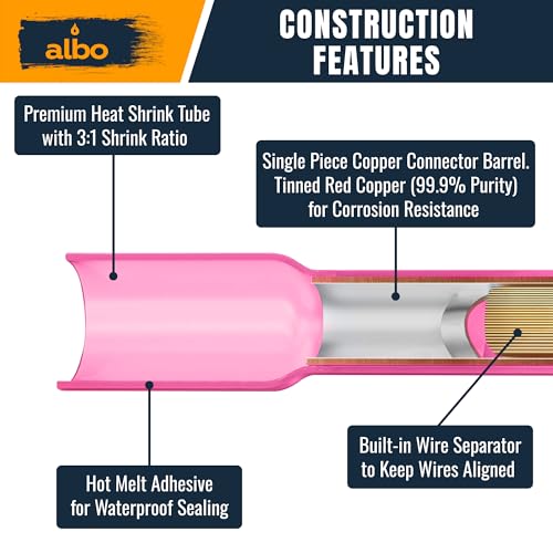 ALBO Heat Shrink Crimp Connectors (Butt 500Pcs Red 22-16 AWG) - color: Butt 500Pcs Red 22-16 AWG