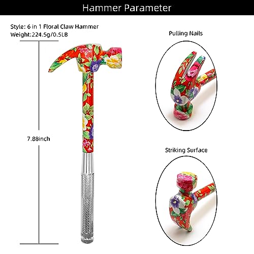 YOUMI 6 in 1 Multifunctional Floral Hammer & Screwdriver Tool for Christmas, Birthday, Valentine's Day Best Gift (Red) - color: Red