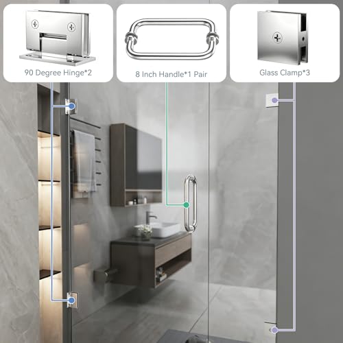 304 Stainless Steel Shower Door Hardware Kit - color: Chrome