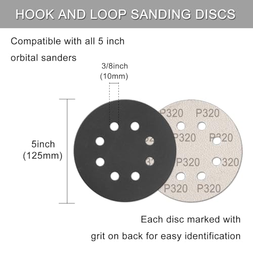 100Pcs 5 Inch Sanding Discs Hook & Loop 8-Hole Wet Dry Sandpaper 320 Grit - style: 100Pcs 320 Grit