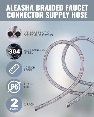 ALEASHA 30” Length Faucet Supply Lines,Flexible Faucet Hose Connector 3/8" to 3/8" Female Compression Thread Stainless Steel Braided Bathroom Kitchen Faucet Extension Water Supply Line,2Pcs - size: 30 Inch