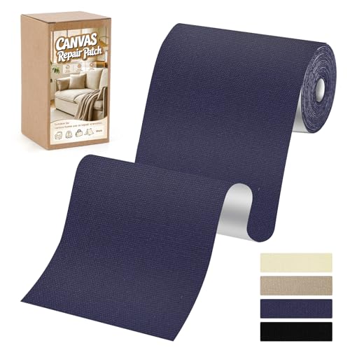 Canvas Fabric Patches, 4x79 Inches Self-Adhesive Canvas Repair Tape - color: Dark Blue