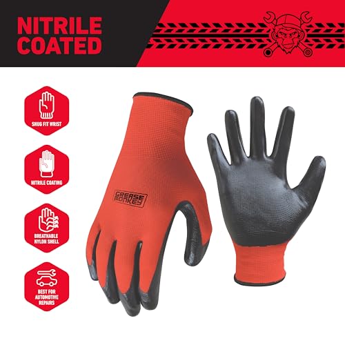 Grease Monkey General Purpose Nitrile Coated Work Gloves with Adjustable Wristband - size: Large (Pack of 24)