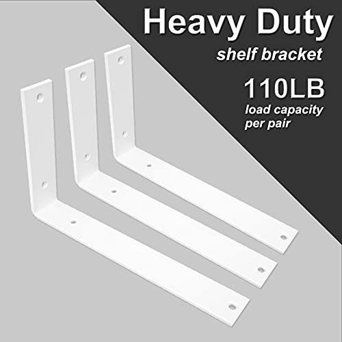 Shelf Brackets 10 Inch Wall L Brackets 8PCS Heavy Duty for Shelves Metal White Rustic Industrial Brackets for DIY Opening Shelves Project Hardware Included - size: 10 Inch, style: White-8 Pack