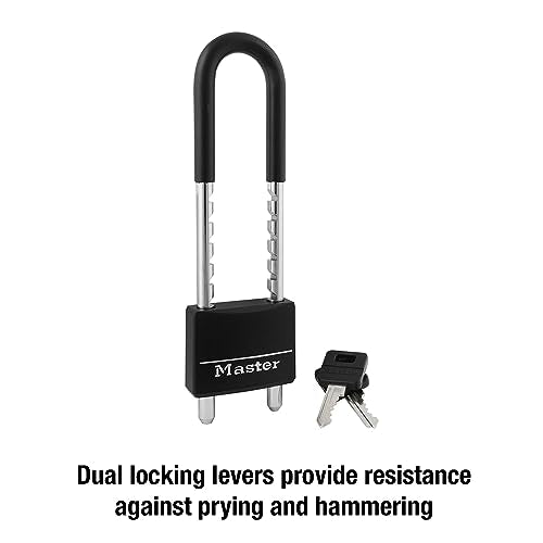 Master Lock Adjustable Shackle Keyed Padlock, Black Vinyl Covered 527D