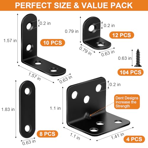 34 Pack L Bracket Corner Brace Kit, 4 Sizes Stainless Steel Corner Bracket - size: 34 Pack-4 Sizes