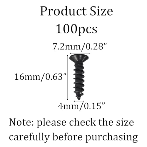 100PCS M4x16mm Black Phillips Flat Head Wood Screws Carbon Steel Self-Tapping Fasteners for Indoor Furniture Woodworking DIY Projects Cabinet Assembly Hardware - size: M4x16mm