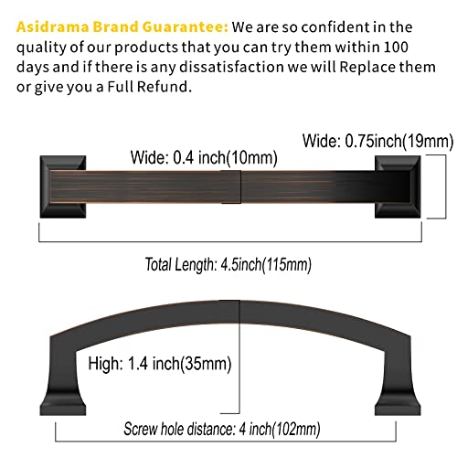 Asidrama 6 Pack 4 Inch(102mm) Hole Centers Kitchen Cabinet Handles, Oil Rubbed Bronze Cabinet Pulls Kitchen Cabinet Hardware for Cupboard Drawer Pulls - color: Oil Rubbed Bronze, size: 4" Hole Center, style: 6 Pack