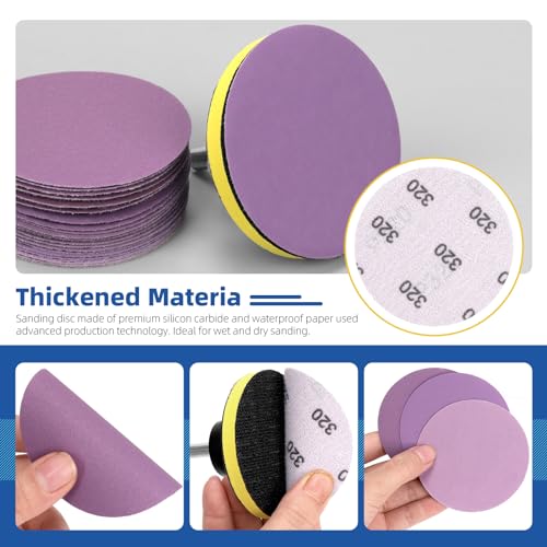 Glarks 31Pcs Car Headlight Restoration Kit, 3in Purple Silicon Carbide Sanding Discs & Buffing Sponge Pad Set with Disc Pad Holder for Cars, Trucks, SUVs