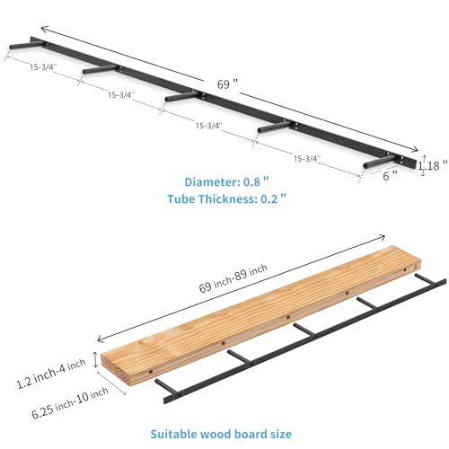 69 inches, Heavy-Duty Floating Shelf Bracket, Hidden Shelf Bracket for Fireplace Shelves, Installed on Studs, max Load of 210 pounds, Hidden Bracket for Shelves， 69 inches, (with Ease kit) - size: 69 Inch - With Ease Kit