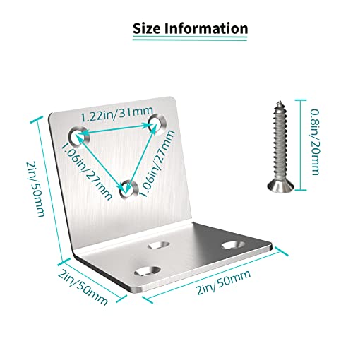 Stainless Steel Corner Bracket,Joint Right Angle Bracket,L Shape Heavy Duty Metal Corner Brace Shelf Supporter for Wood Aufuga (20, 2x2x2) - size: 2x2x2"