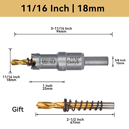 11/16" (18mm) Tungsten Carbide Tipped Hole Saw with 2Pcs Titanium-Plated Pilot Drill Bits for Hard Metal,Stainless Steel,Iron,Aluminum Alloy,Wood and Plastic - size: 18mm | 11/16"
