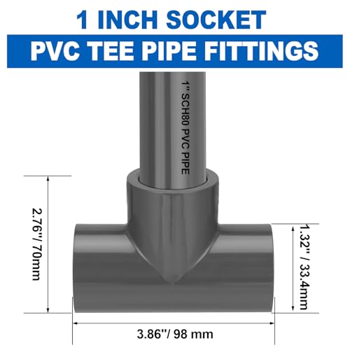 6 Pack Schedule 80 PVC Pipe Fitting Tee, 1" Socket, Compatible with 801 Series, Heavy Duty Gray PVC Tee for Industrial, Irrigation & Plumbing Applications - size: 1" Socket