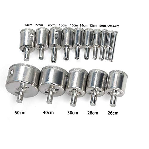 17Pcs Diamond Drill Bit Set, Including 15Pcs Diamond Bits 6-50mm, Adjustable Hole Saw Guide Jig Fixture for Glass, Porcelain, Ceramic, Marble, Tile, Granite
