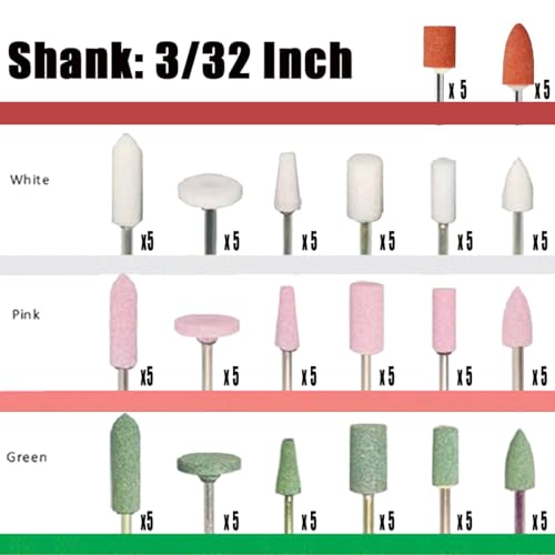 100 Pcs 3/32" Shank Aluminum Oxide Grinding Stone Sets