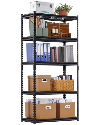 VEVOR Storage Shelves, 2000 lbs, 5 Tier Heavy Duty Garage Shelving, 16" D x 36" W x 72" H Adjustable Metal Shelves for Industrial Shelving Unit Utility Shelf, for Kitchen, Warehouse, Basement, Black - color: Black, size: 16" D x 36" W x 72" H