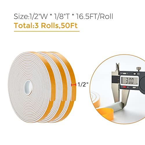 Ravinte Weather Stripping Door Seal, 1/2 x 1/8 Adhesive Foam Tape, 50 FT - color: White, size: 1/2In x 1/8In x 50Ft