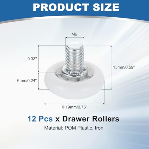 uxcell 12Pcs 19mm Drawer Rollers, M6 x 0.33" Thread Plastic Positioning Pulleys Curved Surface Small Drawer Pulley Bearing Replacement Wheel for Furniture Parts Cabinet Cupboard Slides - size: 19mm M6 x 0.33"