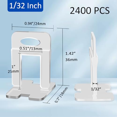 DGSL Tile Spacers 2400 Pcs Tile Clips, Tile Leveling System Clips 1/32 Inch - size: 1/32 Inch*2400 Piece