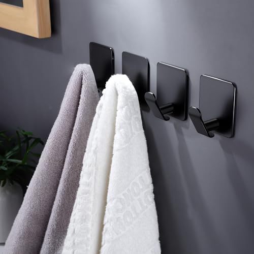 DELITON 4 Pack Adhesive Hooks - Towel Hook Matte Black Stainless Steel - color: Carbon Black