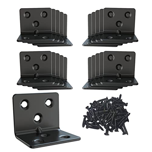 Black Stainless Steel Shelf Bracket,Joint Right Angle Bracket,L Shape Heavy Duty Metal Corner Brace Shelf Supporter for Wood Aufuga (20, 1.5x1.2x1.2) - size: 1.5x1.2x1.2