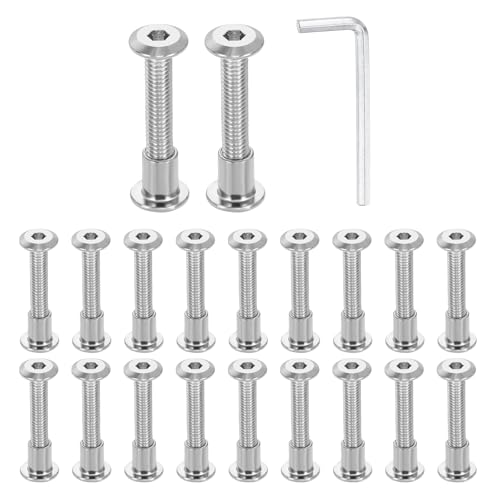 HARFINGTON 20 Set M6x40mm Hex Drive Socket Cap Bolt and M6x10mm Nuts with M4 Hex Wrench, Furniture Connector Bolts and Screws for Furniture Countersunk Belt, Silver - size: M6x40mm, M6x10mm