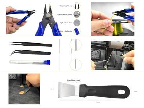 3D Printer Tool Kit Essential with Cutter,Caliper, Scraper, Drill & Deburring Tool for Removing, Smoothing, Finishing and Drilling (132 3D Printing Tool Kits)