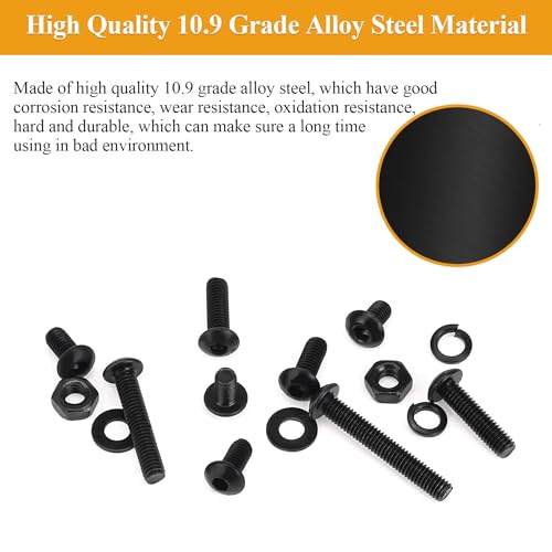 105 Pieces M3 x 10mm Button Head Socket Cap Screws, Thread Pitch 0.5mm, Sutemribor M3 Black Screws, 10.9 Grade Alloy Steel, Black Oxide Finish, Fully Threaded - size: M3 x 10mm, style: Button Head