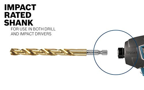 BOSCH TI2151IM 1-Piece 3/8 in. x 5 in. Titanium Nitride Coated Metal Drill Bit Impact Toughwith Impact-Rated Hex Shank for Applications in Heavy-Gauge Carbon Steels, Light Gauge Metal, Hardwood - size: 3/8 in (Pack of 2), style: Industrial