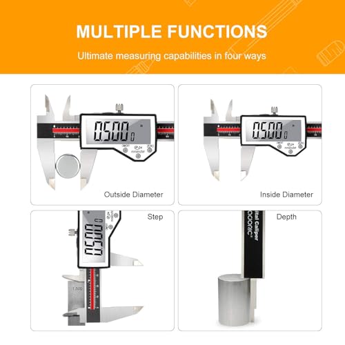 Digital Caliper, 6" Caliper Measuring Tool Extreme Accuracy Waterproof Electronic Vernier Caliper Industrial Stainless Steel Digital, Durable Measuring Tool with Large LCD Screen - color: Red Stainless Steel, size: 6"