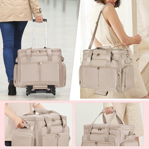 Rolling Teacher Bag with Wheels, Teacher Tote Bag Fits 15.6" Laptop - color: Light Tan