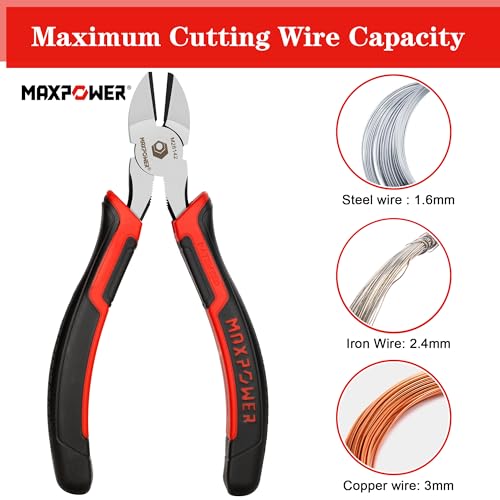 MAXPOWER Diagonal Cutting Pliers, 6-inch & 8-inch Side Cutting Pliers for Cutting Electrical Wire, Cable Ties, DIY Craft, Non-slip and Soft Grip Handle - 2 Pack