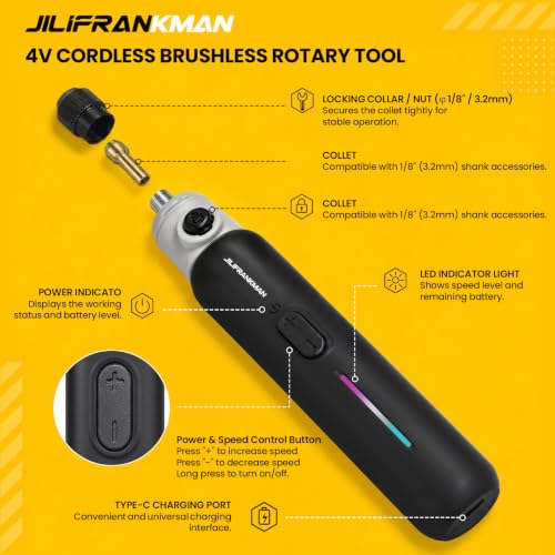 Mini Cordless Brushless Rotary Tool Kit, Brushless Motor, 5 Speed, Max.25000 RPM, 65 Accessories, Engraving Pen, for 3D Printer Sanding, Polishing, Drilling, Carving, DIY Crafts