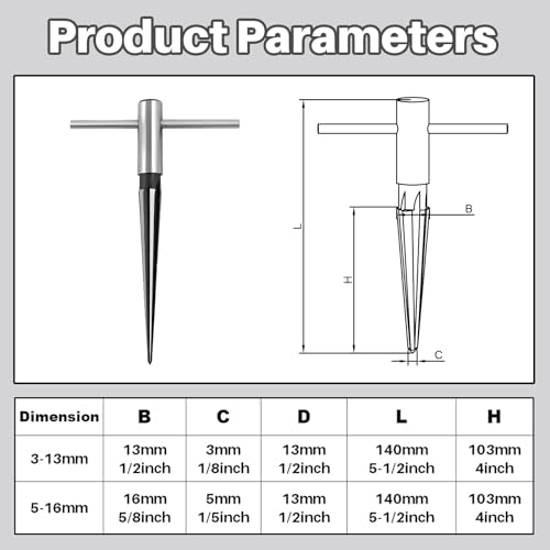 2PCS Tapered Reamer Tool Set with T Handle, 3-13mm & 5-16mm - size: round handle