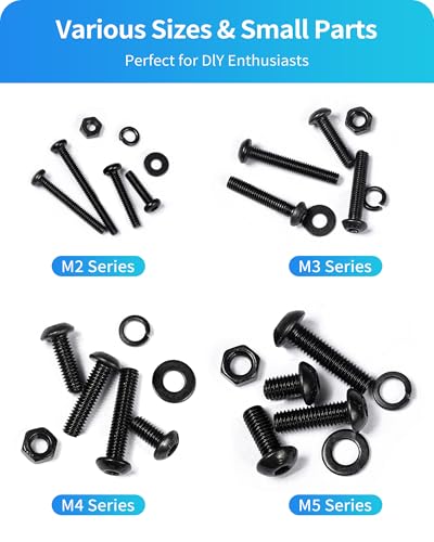1800PCS Metric Screw Assortment, Metric Bolt Assortment Kit M2 M3 M4 M5 Machine Screws with Lock & Flat Washers, Grade 10.9 Alloy Steel Hex Socket Button Head Black Screws Nuts and Bolts Kit (Black) - size: M2M3M4M5 1800PCS (Black)